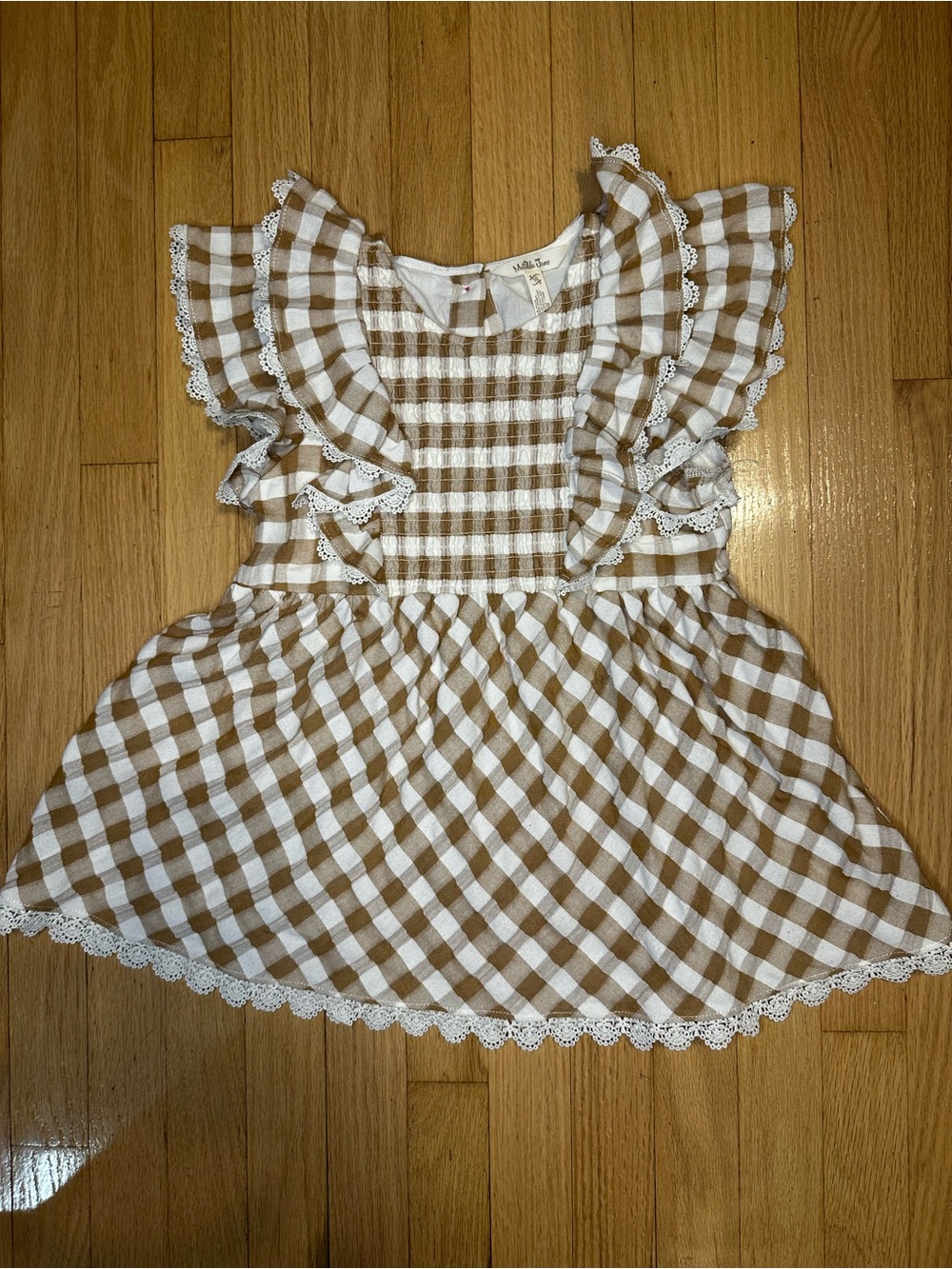 Matilda Jane Gingham Ruffle Top in White & Tan